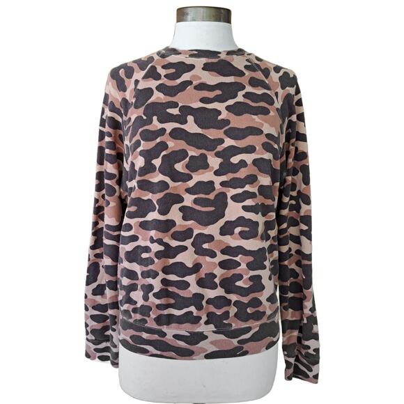 MONROW Camo Print Slouchy Sweatshirt Extra Small XS Tan Brown Black - Picture 2 of 8
